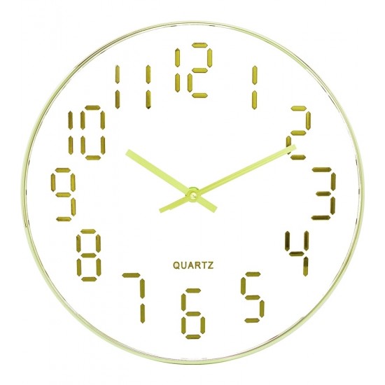 Relógio De Parede 30,5cm Por 4,5cm Quartz De Plástico Branco Com Dourado